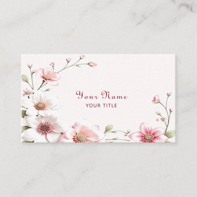 Elegant Pink White Floral Business Card Visitenkarte (Vorderseite)