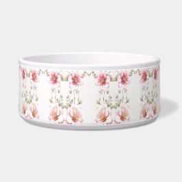 Elegant Pink White Floral Ceramic Pet Bowl Napf