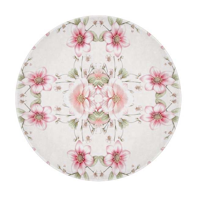 Elegant Pink White Floral Cutting Board Schneidebrett (Vorderseite)
