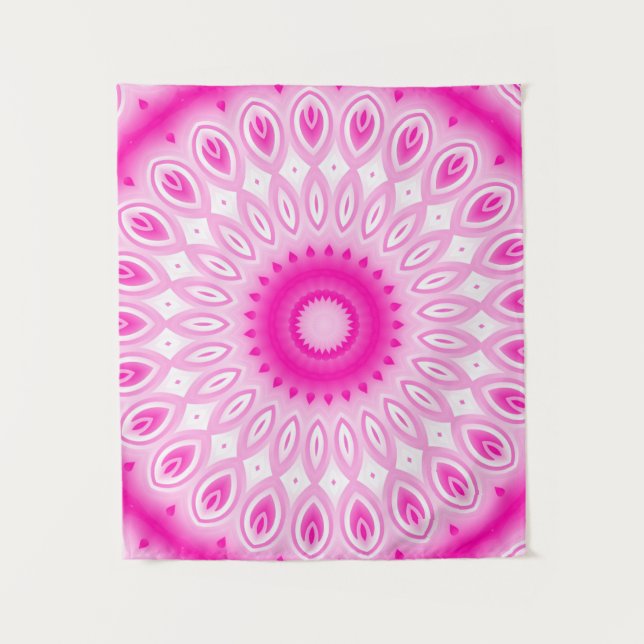 elegant pink white floral decor mandala pattern wandteppich (Vorderseite)