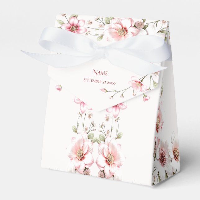 Elegant Pink White Floral Favor Box Geschenkschachtel (Vorderseite)