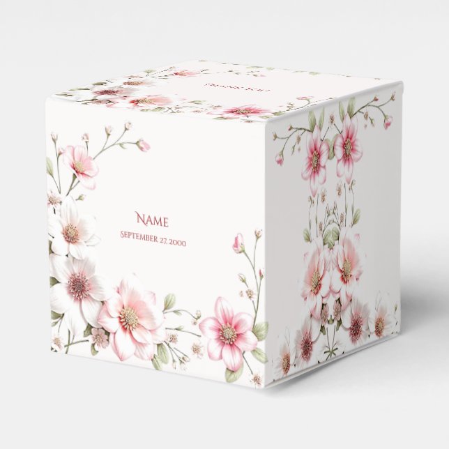 Elegant Pink White Floral Favor Box Geschenkschachtel (Vorderseite)