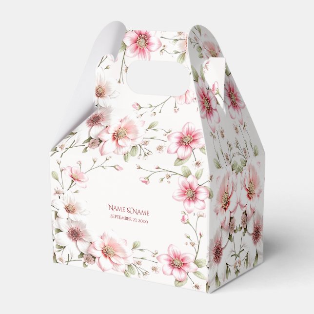 Elegant Pink White Floral Favor Box Geschenkschachtel (Vorderseite)
