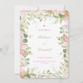 Elegant Pink & White Floral French Invitation Card Einladung