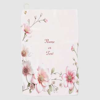 Elegant Pink White Floral Golf Towel Golfhandtuch