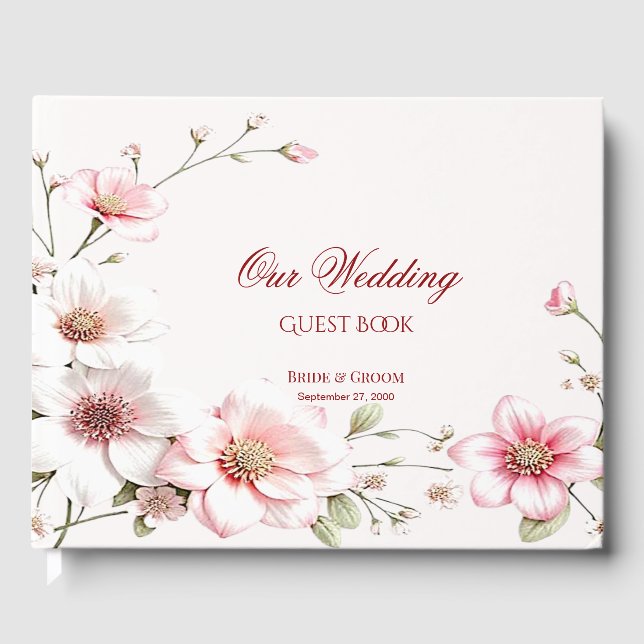 Elegant Pink White Floral Guest Book Gästebuch (Vorderseite)