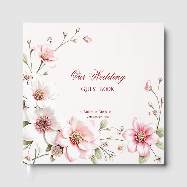 Elegant Pink White Floral Guest Book Gästebuch (Vorderseite)