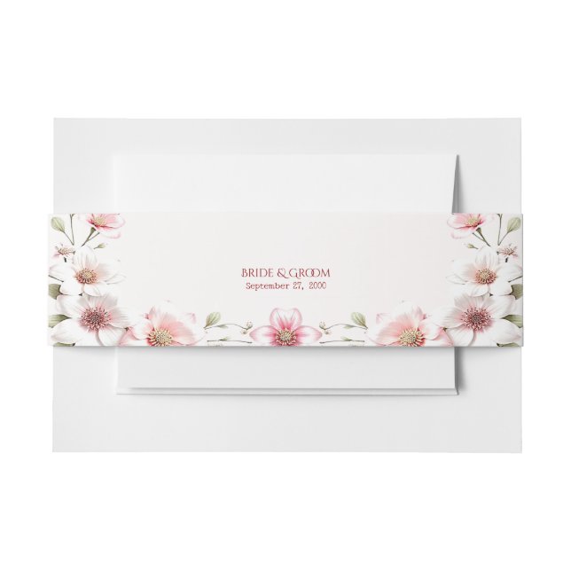 Elegant Pink White Floral Invitation Belly Band (Vorderseite Beispiel)