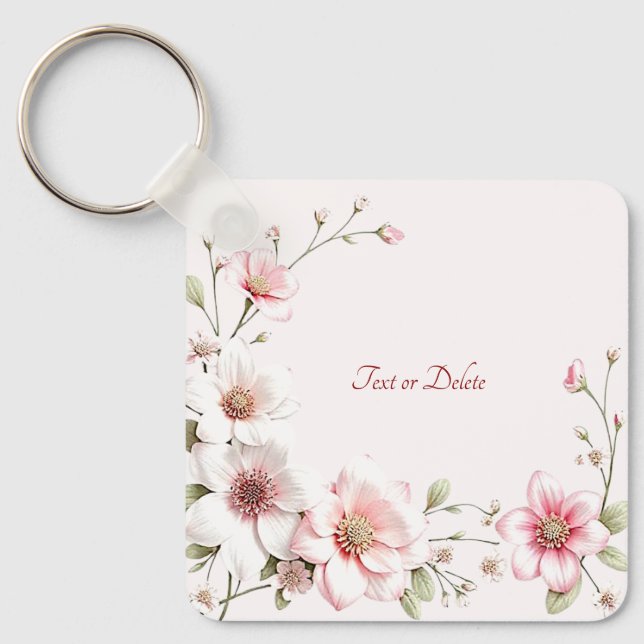 Elegant Pink White Floral Keychain Schlüsselanhänger (Vorderseite)