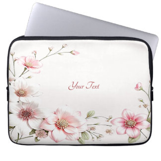 Elegant Pink White Floral Laptop Sleeve