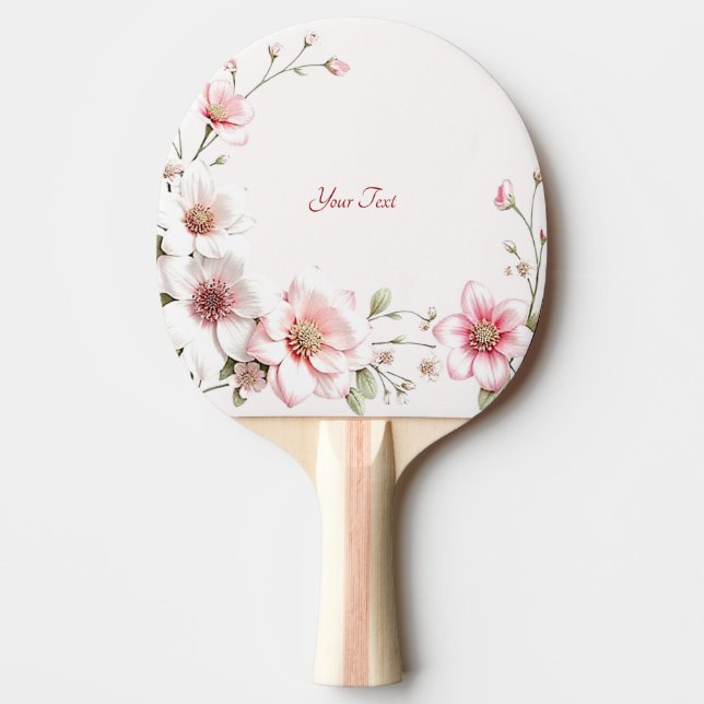 Elegant Pink White Floral Ping Pong Paddle Tischtennis Schläger (Vorderseite)