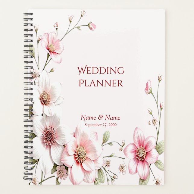 Elegant Pink White Floral Planner Planer (Vorderseite)
