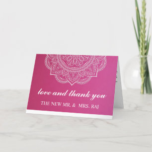 Elegant Pink White Paisley Indian Hindu Wedding Th Dankeskarte