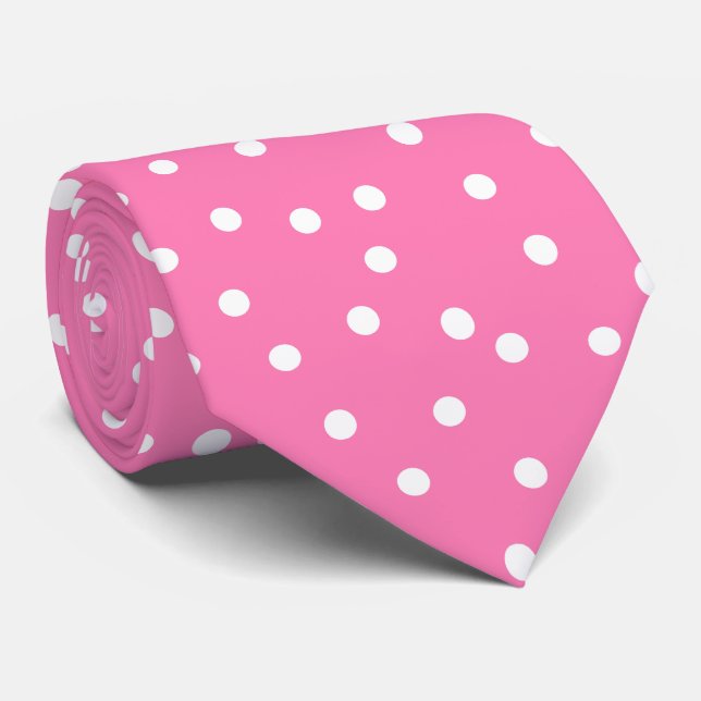 Elegant Pink White Polka Dots Groom Gift   Krawatte (Gerollt)