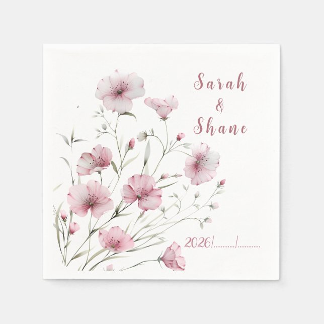 Elegant Pink Wildflower Botanical  Wedding Serviette (Vorderseite)
