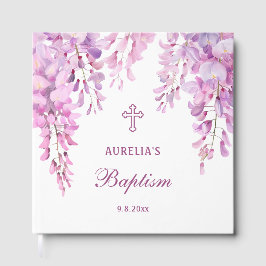 Elegant Pink Wisteria Baptism Guest Book Gästebuch