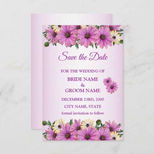 ًElegant Pink Yellow Floral Rustic Save The Date (Vorne/Hinten)