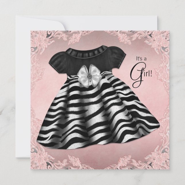 Elegant Pink Zebra Baby Shower Einladung (Vorderseite)