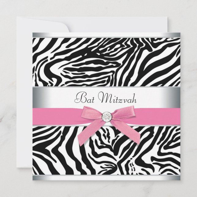 Elegant Pink Zebra Bat Mitzvah Einladung (Vorderseite)