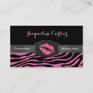 Elegant Pink Zebra Glitzer Kiss Kosmetologe Visitenkarte