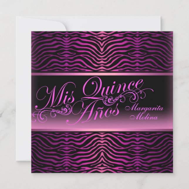 Elegant Pink Zebra Print Quinceanera Einladung (Vorderseite)
