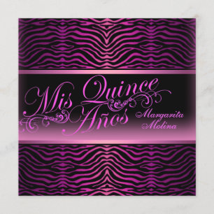 Elegant Pink Zebra Print Quinceanera Einladung