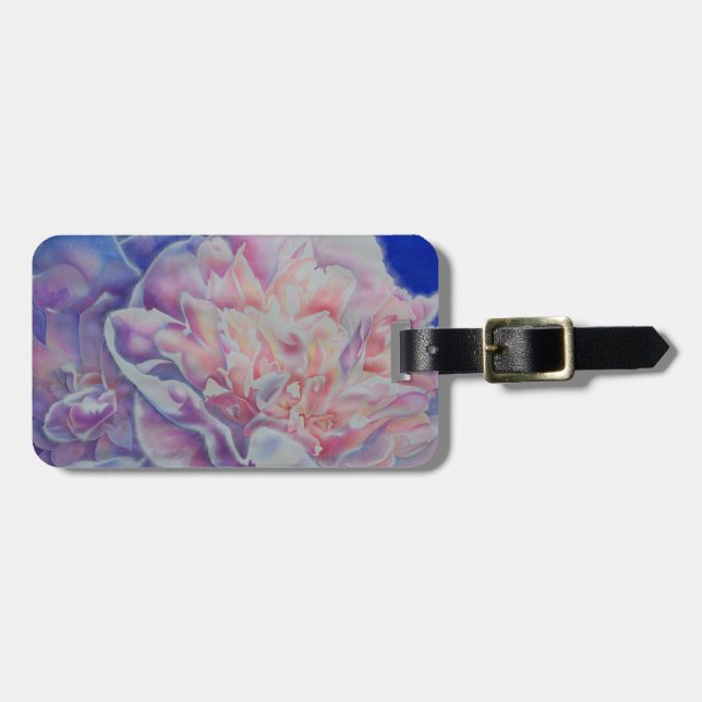 Elegant pinkfarbene blaupastellfarbene Aquarellblu Gepäckanhänger (Vorderseite horizontal)