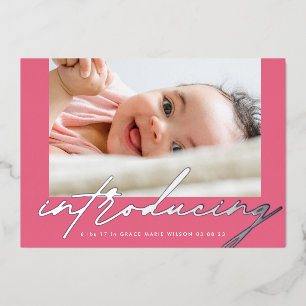 Elegant Pinks Silver Einführung Foto Baby Folieneinladung