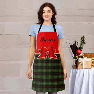 Elegant Plaid and Jeweled Bow with Name Schürze