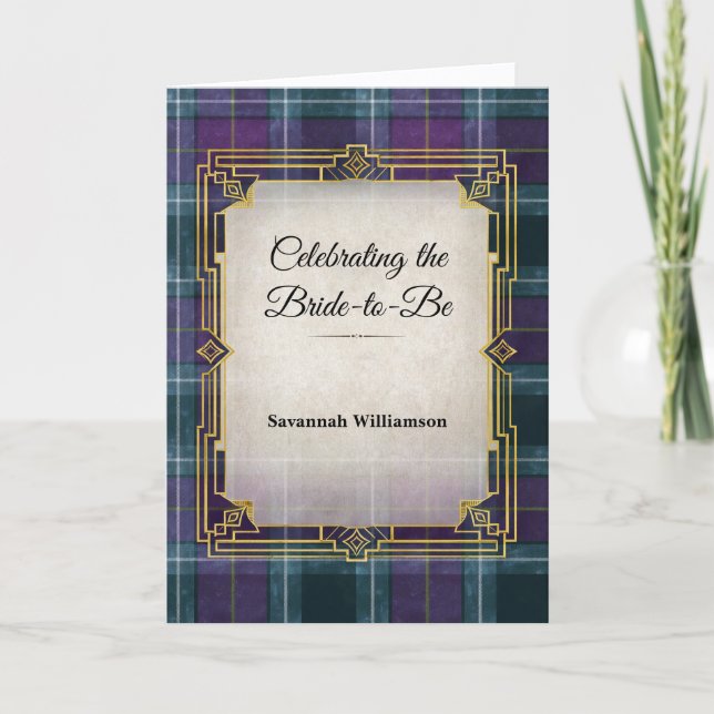 Elegant Plaid Art Deco Bridal Shower Karte (Vorderseite)
