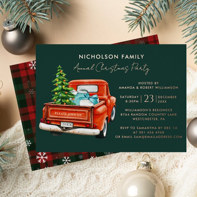 Elegant Plaid Script Christmas Holiday Party Folieneinladung (Elegant Plaid Script Christmas Holiday Party Foil Invitation)