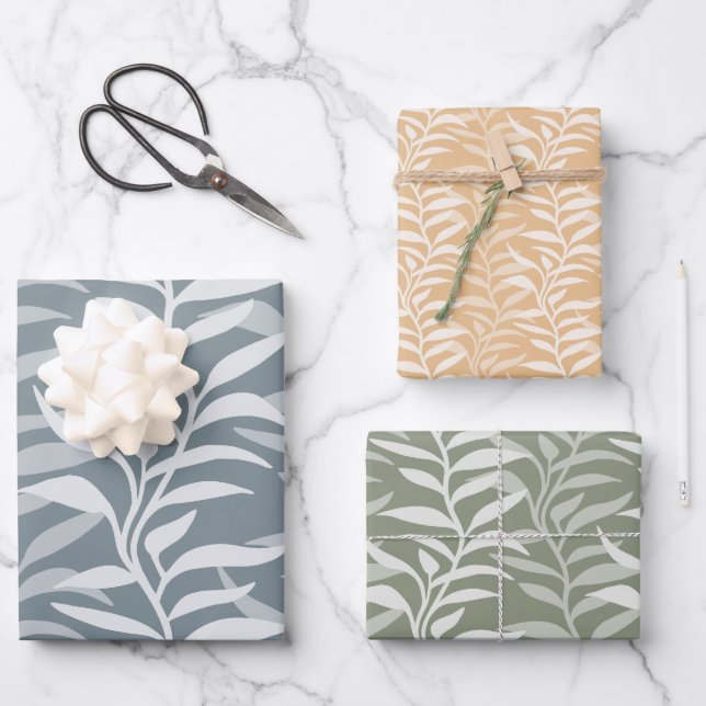 Elegant Plants in Flow XL Ivory Sand Silhouette Geschenkpapier Set (Vorderseite)