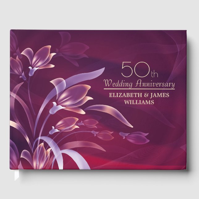 Elegant Plum Floral 50 Jahre Gästebuch (Vorderseite)