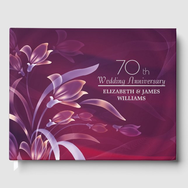 Elegant Plum Floral 70. Hochzeitstag Gästebuch (Vorderseite)