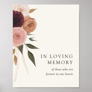 Elegant Plum Floral Wedding In Loving Memory Sign Poster