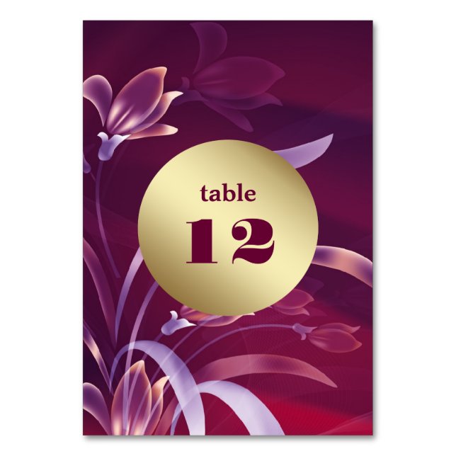 Elegant Plum | Gold FloralTable Number Cards Tischnummer (Vorderseite)