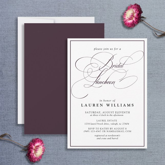 Elegant Plum Lila Calligraphy Bridal Luncheon Einladung (Von Creator hochgeladen)