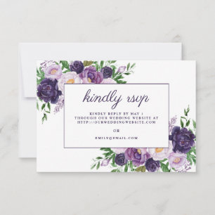 Elegant Plum Lila Floral Wedding Website UAWG RSVP Karte