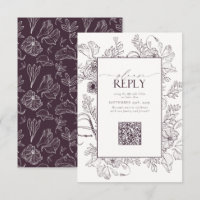 Elegant Plum Lila Wedding QR Code Bitte beantworte