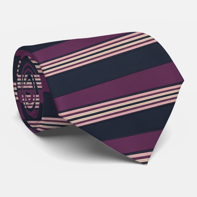 Elegant Plum & Navy Multi-Stripe  Krawatte (Gerollt)