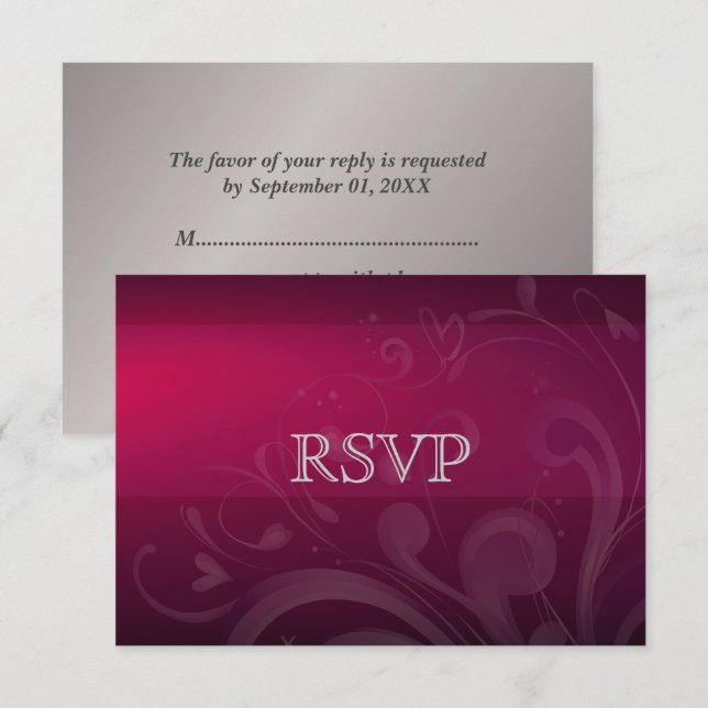 Elegant Plum | RSVP-Karte für das Silber-Floral-Ju RSVP Karte (Vorne/Hinten)