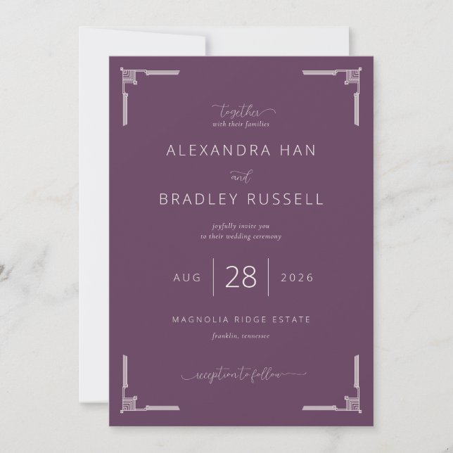 Elegant Plum Wedding Invitation Einladung (Vorderseite)