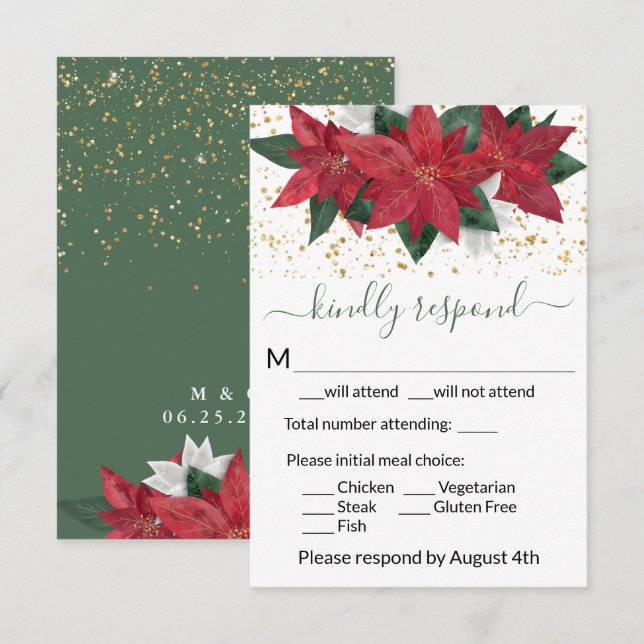 Elegant Poinsettia Christmas RSVP Card Karte (Vorne/Hinten)
