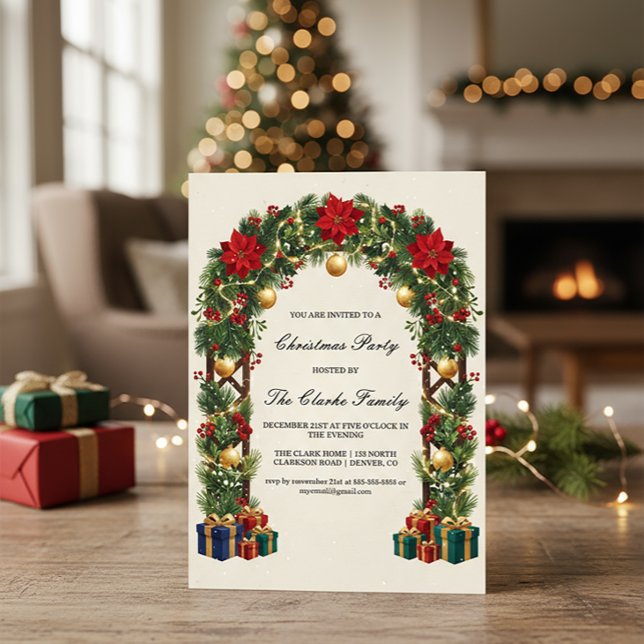 Elegant Poinsettia Christmas Trellis Party Design Einladung (Von Creator hochgeladen)