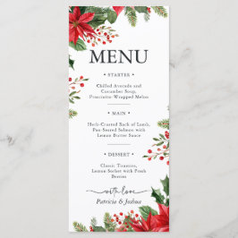 Elegant Poinsettia Christmas Wedding Menu Card Menükarte