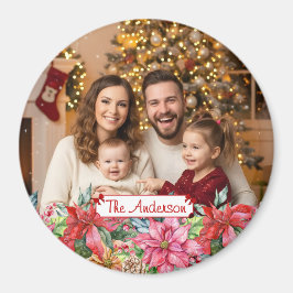 Elegant Poinsettia Floral Border Custom Photo Magnet
