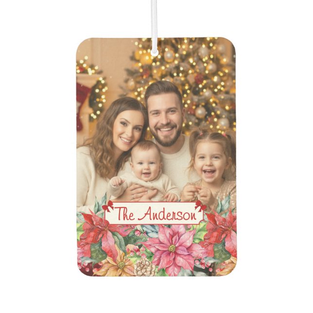Elegant Poinsettia Floral Border Custom Photos Autolufterfrischer (Vorderseite)
