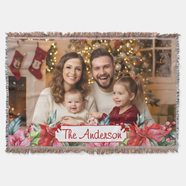 Elegant Poinsettia Floral Border Custom Photos Decke (Vorderseite)