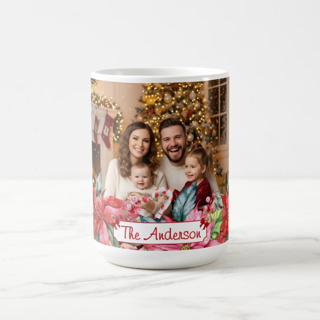 Elegant Poinsettia Floral Border Custom Photos Kaffeetasse (Mittel)