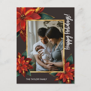 Elegant Poinsettia Frohe Weihnachtsfamilie Foto Feiertagspostkarte